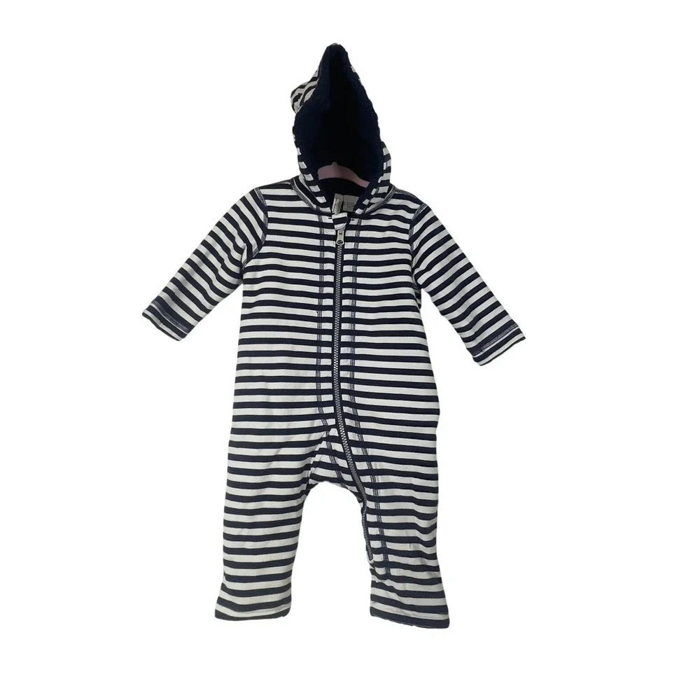 Hanna Andersson Kids Striped Hooded Jumpsuit Sleeper One Piece Size 6-12‎ Months